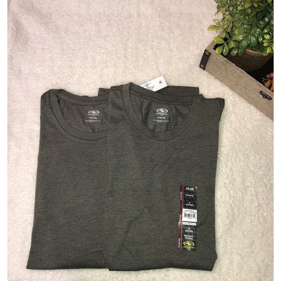 Pack of 2-Athletic Works Men's Olive Green Active Long Sleeve T- Shirt - Picture 2 of 9